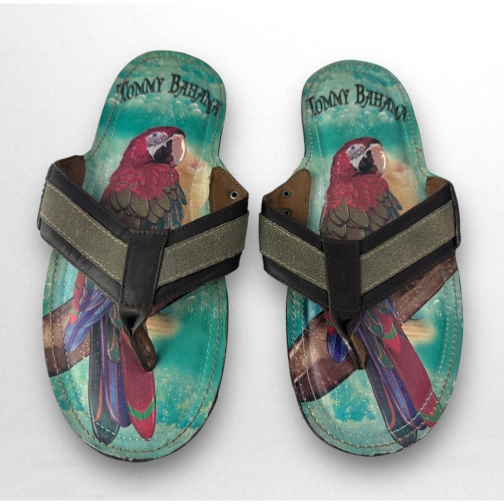 Tommy Bahama Samoa Parrot Beach Vibes Leather Sandals Men's Size 8 M Flip Flops - Picture 14 of 14